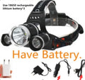 Aluminium alloy rechargeable LED headlamp with adjustable strap on a dark background.
