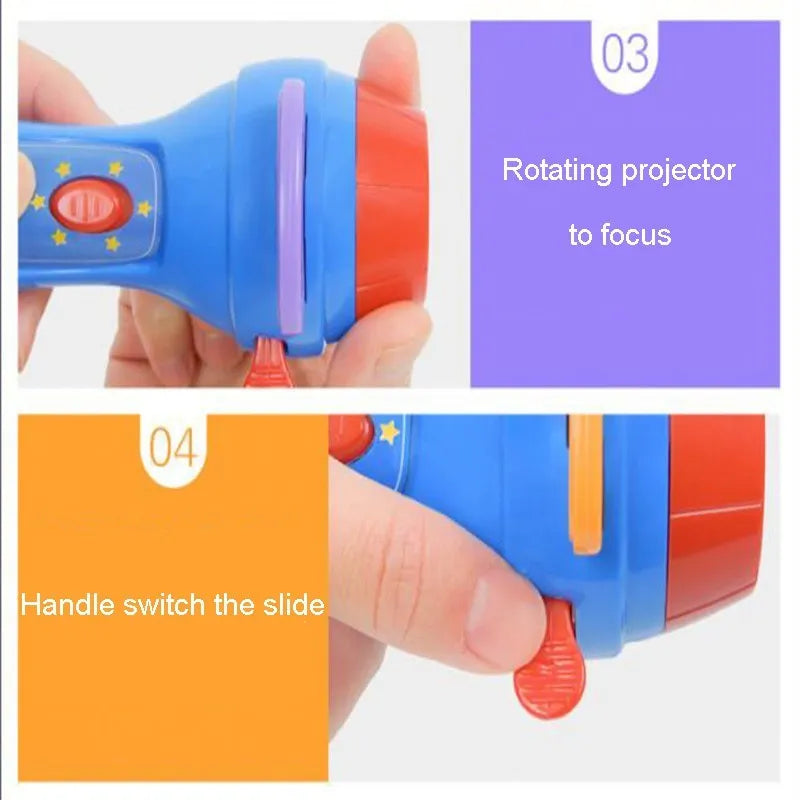 SmartKids storybook projector torch with four discs projecting fairy tale images on a wall