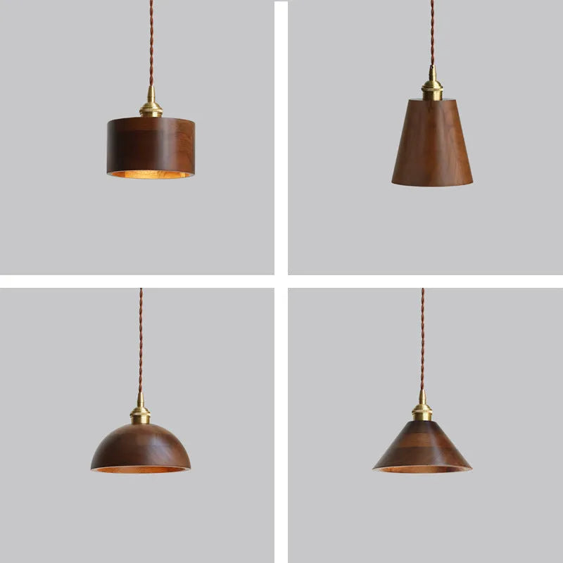 Copper wood art single-head droplight chandelier with an E27 socket.