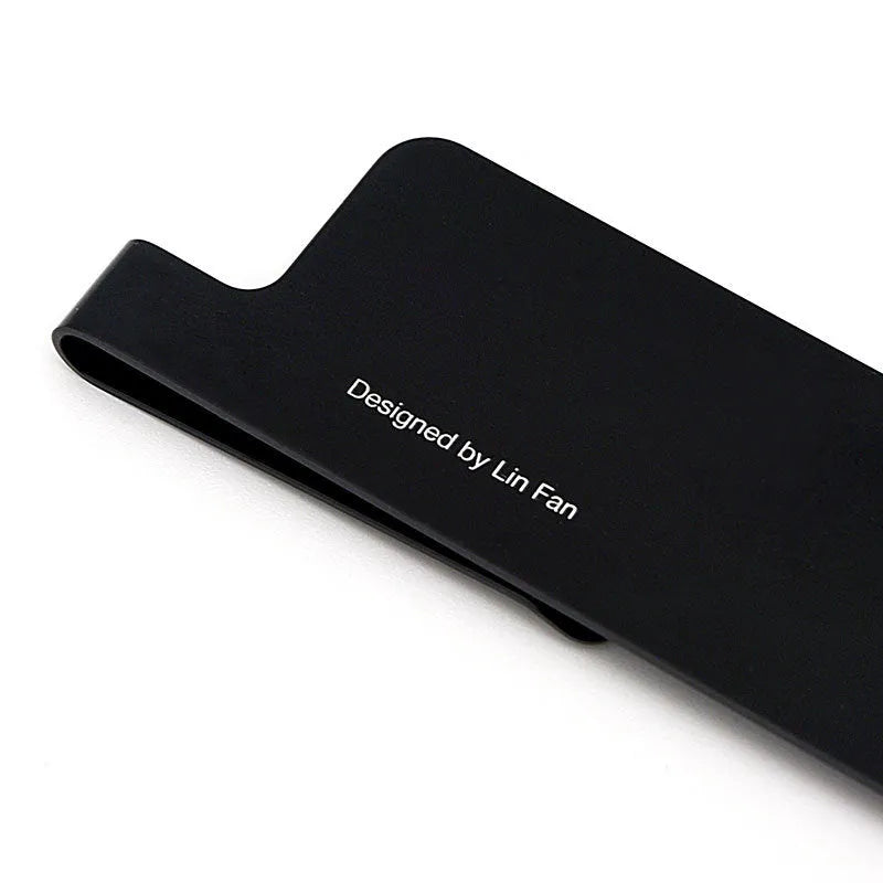 Black aluminium bookmark ruler with 15cm laser-engraved scale markings