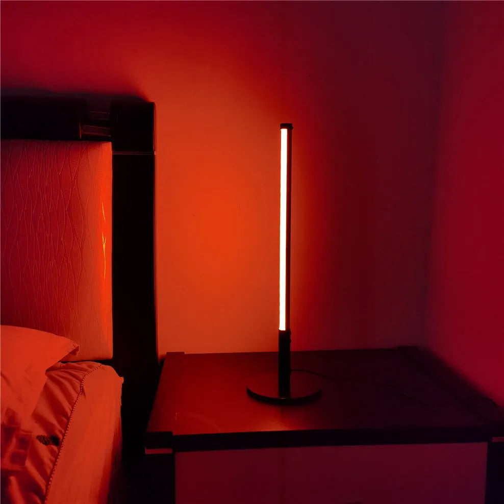 Black retro aluminium alloy LED atmosphere lamp with warm white and RGB lighting modes.