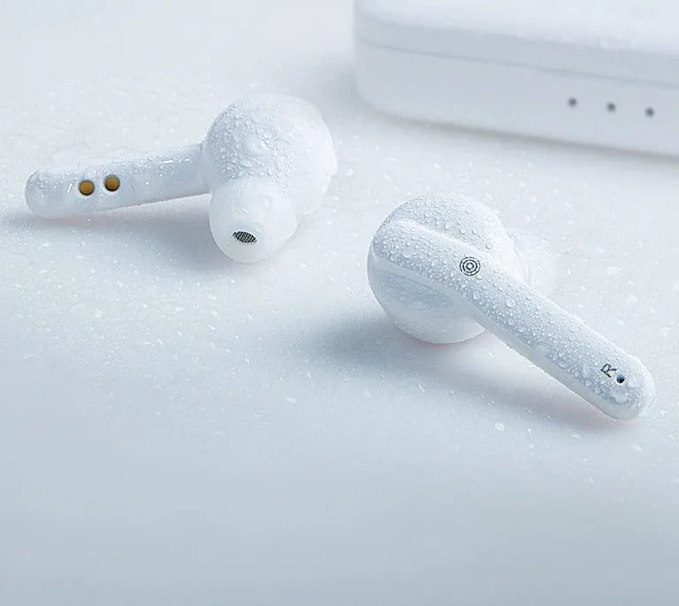 Black and white true wireless stereo earbuds with Bluetooth 5.0 technology