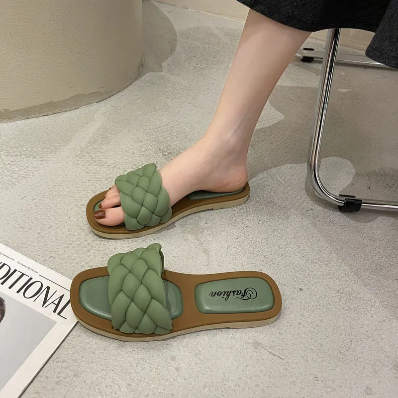Women's plaid pattern PVC sandals with a thick non-slip sole in black, green, orange, or white.