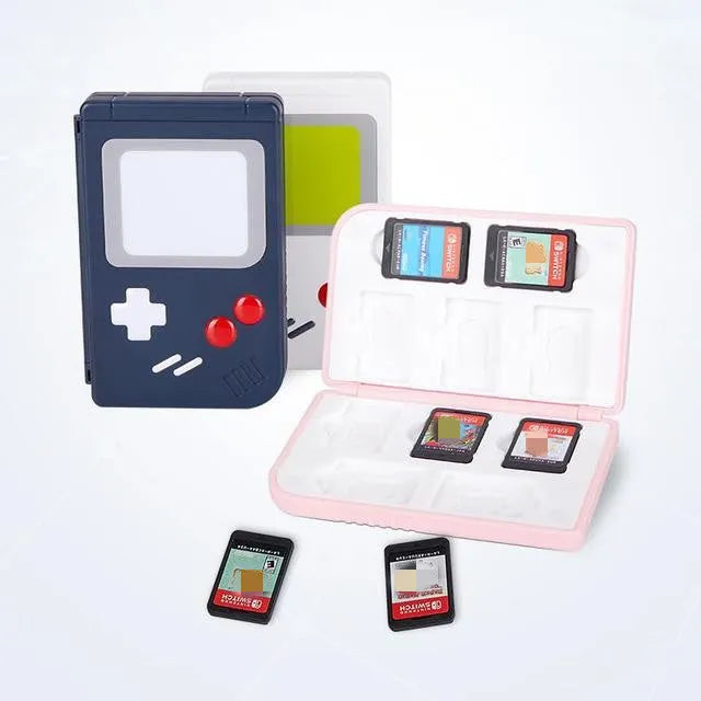 Blue Nintendo Switch game card storage box showing compact pocket-sized design