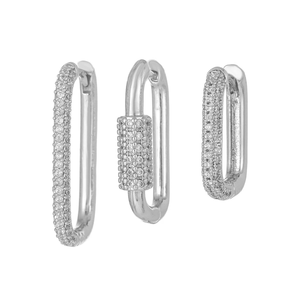 Geometric ear clip set with micro inlaid zircon stones in gold and white finishes