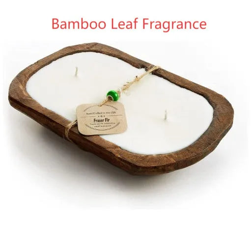 Wooden basin aromatherapy candle with three wicks and soy wax in retro lavender style