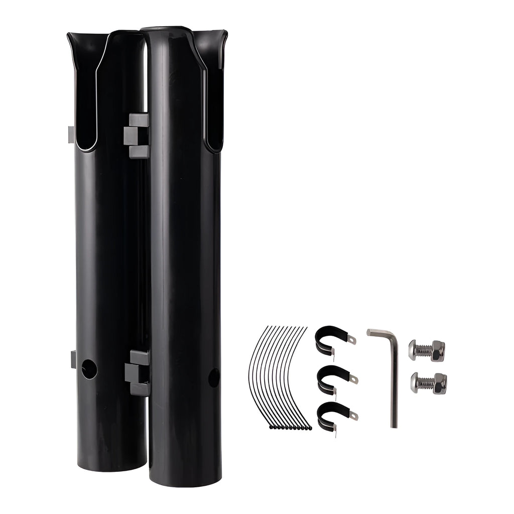Carbon and plastic fishing rod rack with clamp mount for motorcycle or bicycle
