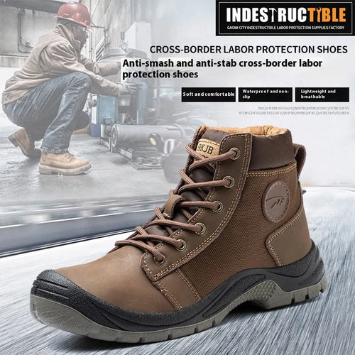 Orange leather labour protection safety shoes with rubber sole and anti-smashing design