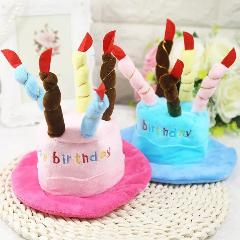 Blue dog birthday party hat for toy breeds measuring 21cm wide by 15cm deep