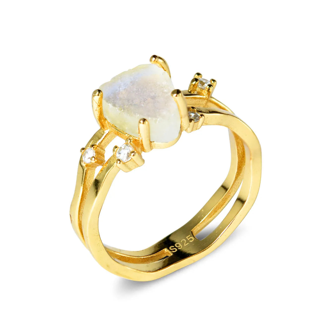Silver irregular triangle moonstone ring in rose gold, white gold, or yellow gold electroplated finish