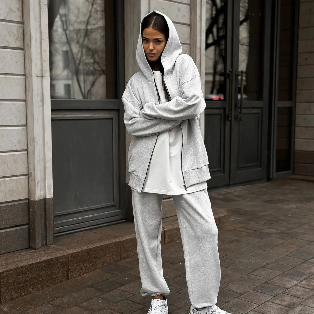 Long-sleeved coat and trousers two-piece set in loose fit street style design