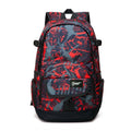 Blue nylon backpack with adjustable straps and large main compartment.