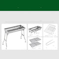 Stainless steel portable folding barbecue oven with grill, dimensions 73x33.5x70cm.