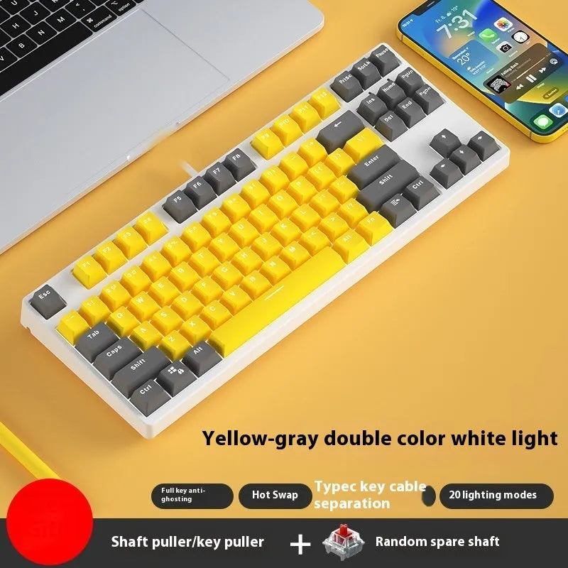 87-key mechanical keyboard with colourful keys on black or white metal chassis