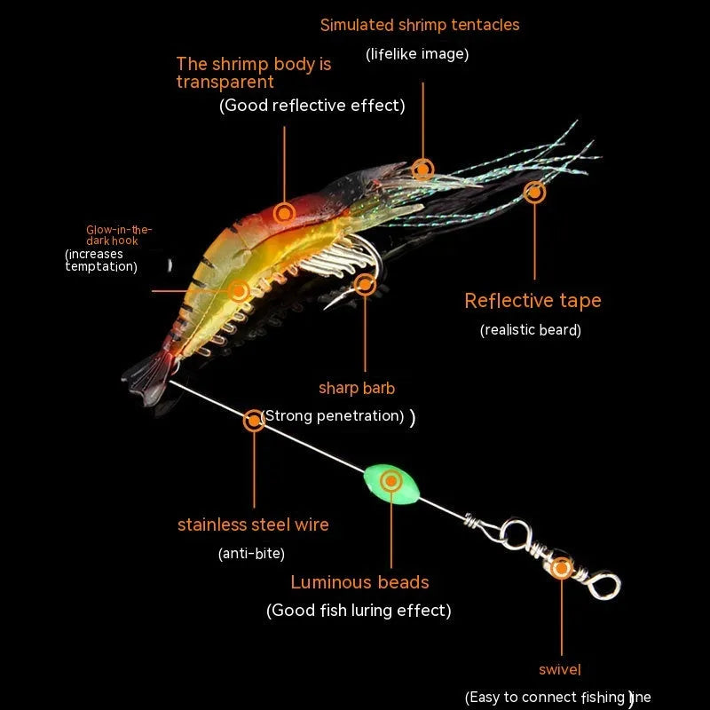 Pre-rigged soft plastic fishing lure with embedded hook in luminous colour options