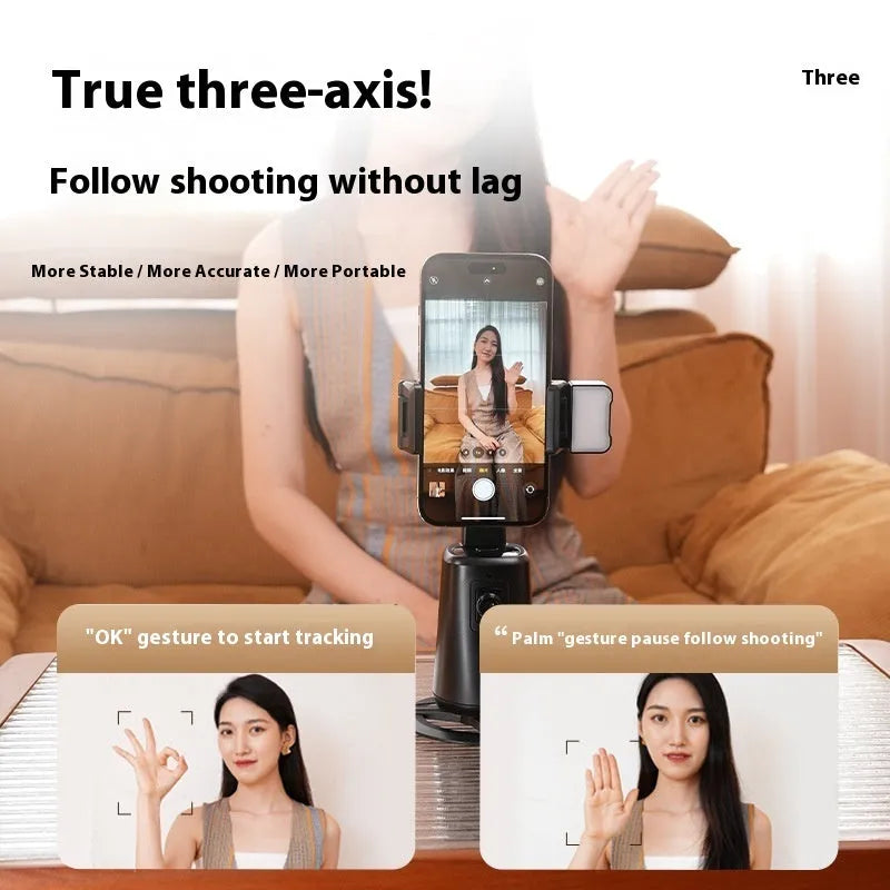 Black desktop phone bracket with ribbon lights and remote control for face tracking adjustment