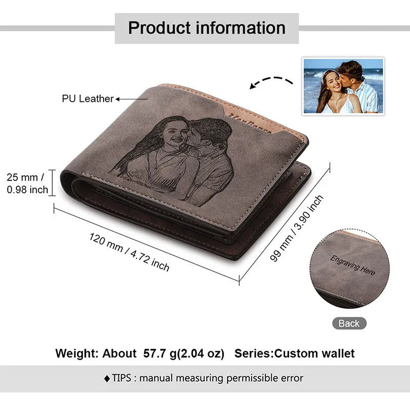 Coffee brown engraved horizontal short wallet with personalisation showing seven-slot interior