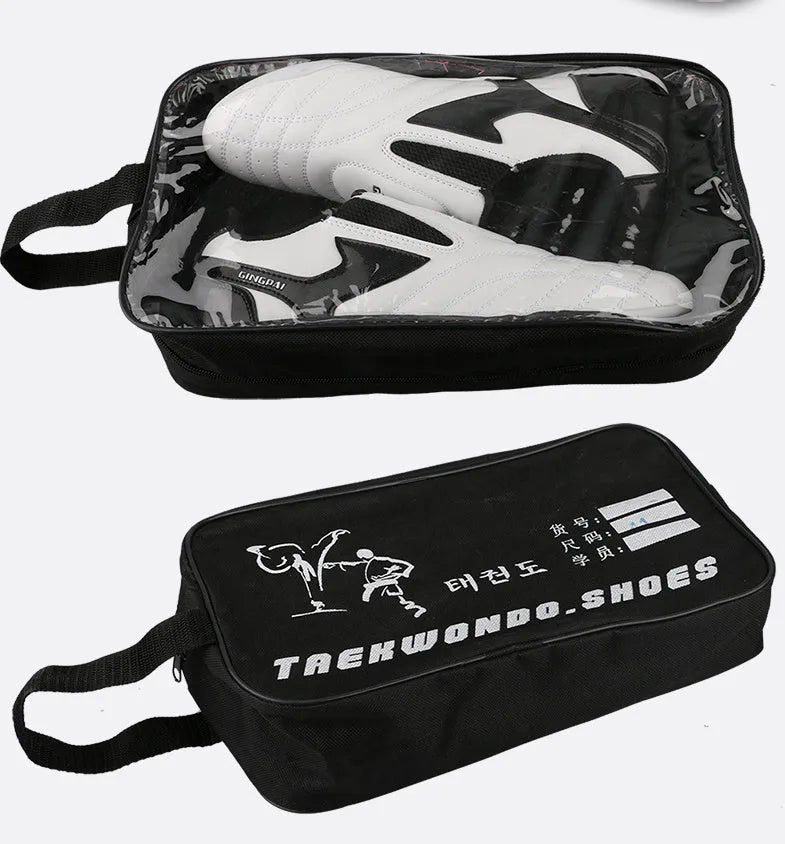 Black and White children's martial arts training shoes with soft bottom construction