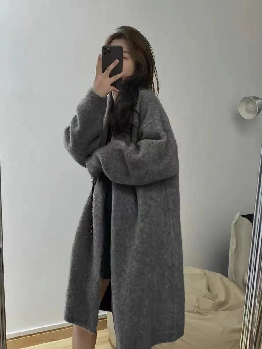 Women's mid-length knitted V-neck cardigan in loose fit available in five colours