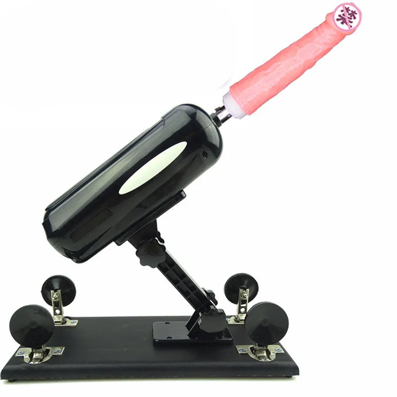 Purple automatic telescopic thrusting sex toy for women on a white background.
