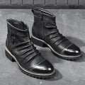 Men's black artificial PU cowboy boots with side zipper and round toe