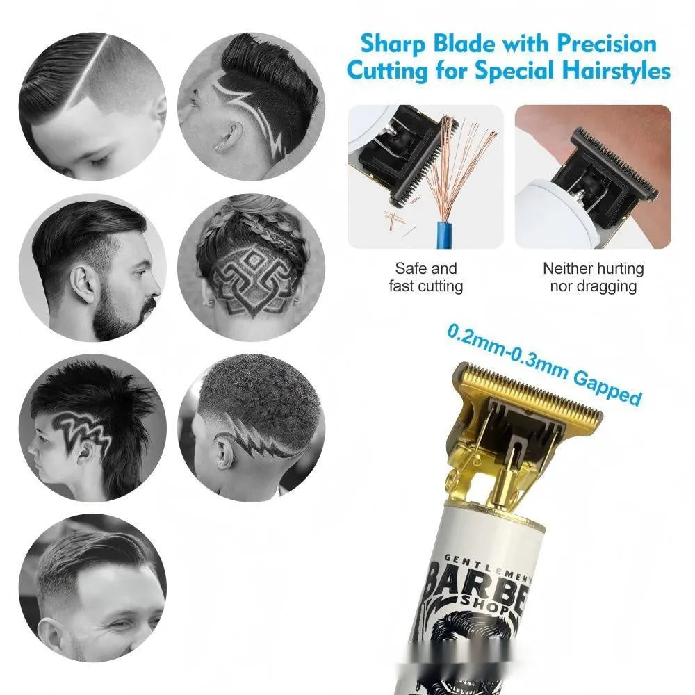 USB rechargeable hair clippers with stainless steel cutter head in a 4 in 1 kit.