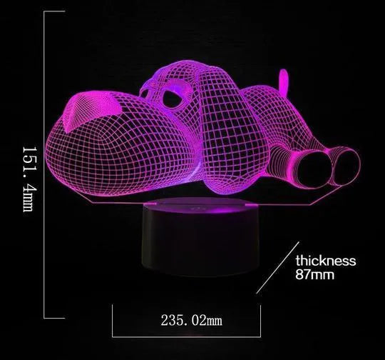Doggo desktop lamp showing 3D illusion dog design with multicolour LED lighting