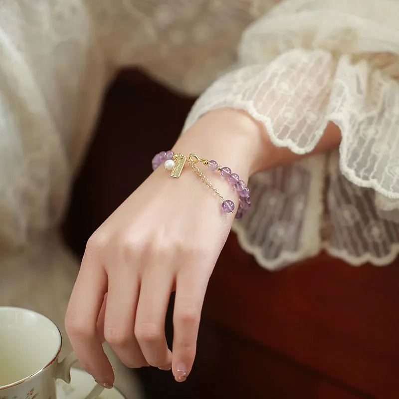 Natural crystal women's bracelet with romantic lavender amethyst colours and zodiac or animal modelling