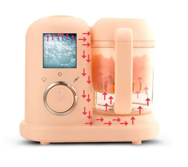 Baby food processor and steamer blender with dual mixing blades in green or pink colours