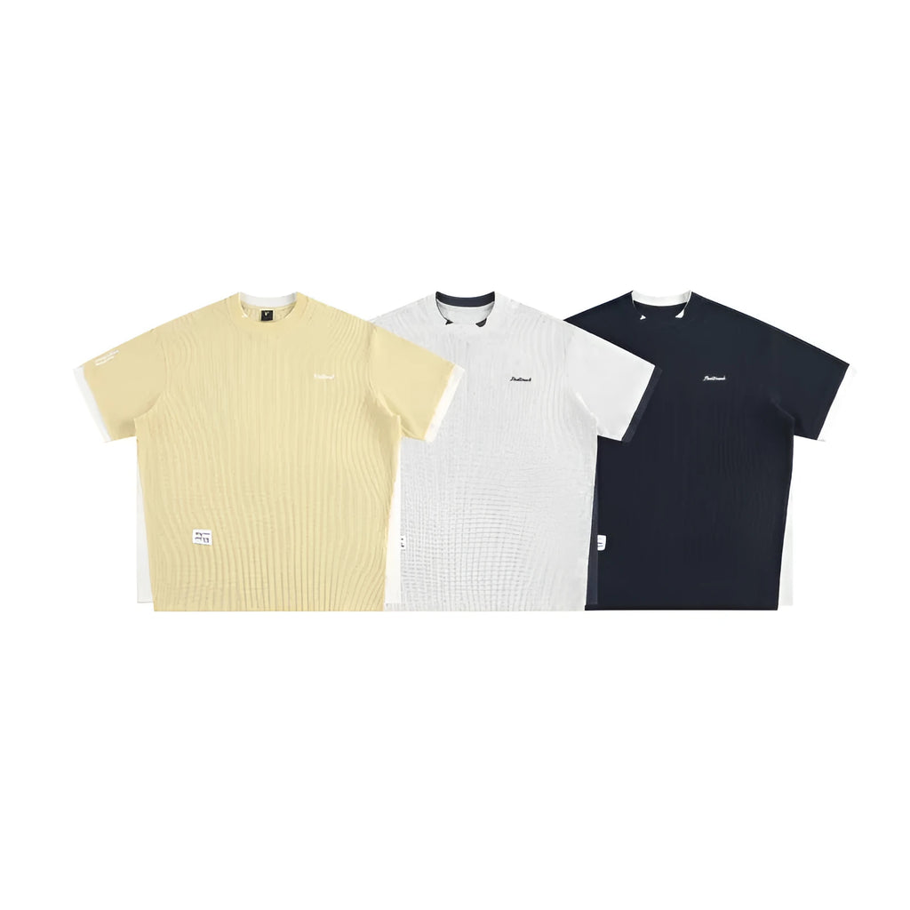 Retro alphabet embroidered waffle-knit T-shirt in loose-fitting casual style
