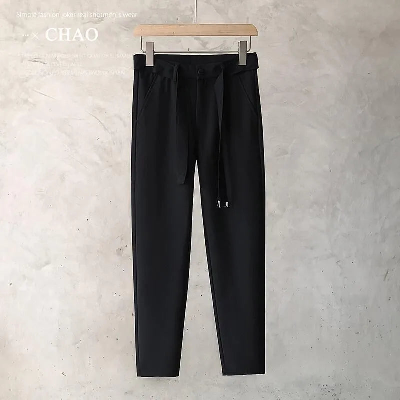 Boys slim straight wool trousers in tapered street fashion style with straight leg opening