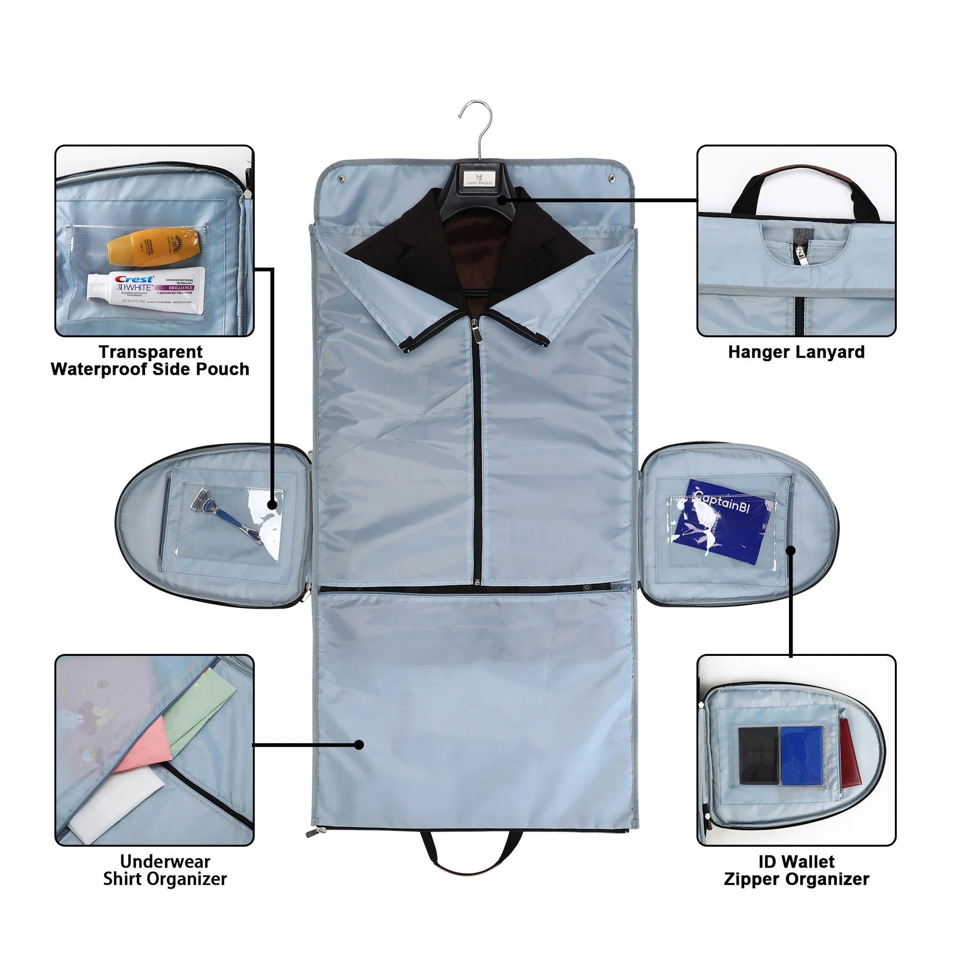 Dark blue folding Oxford cloth duffel bag with 36-55L capacity for travel and gym use