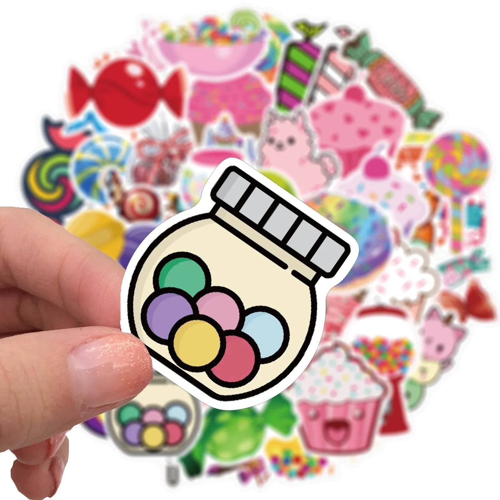 Colourful Candy series graffiti sticker sheets showing cute cartoon designs in graffiti patterns