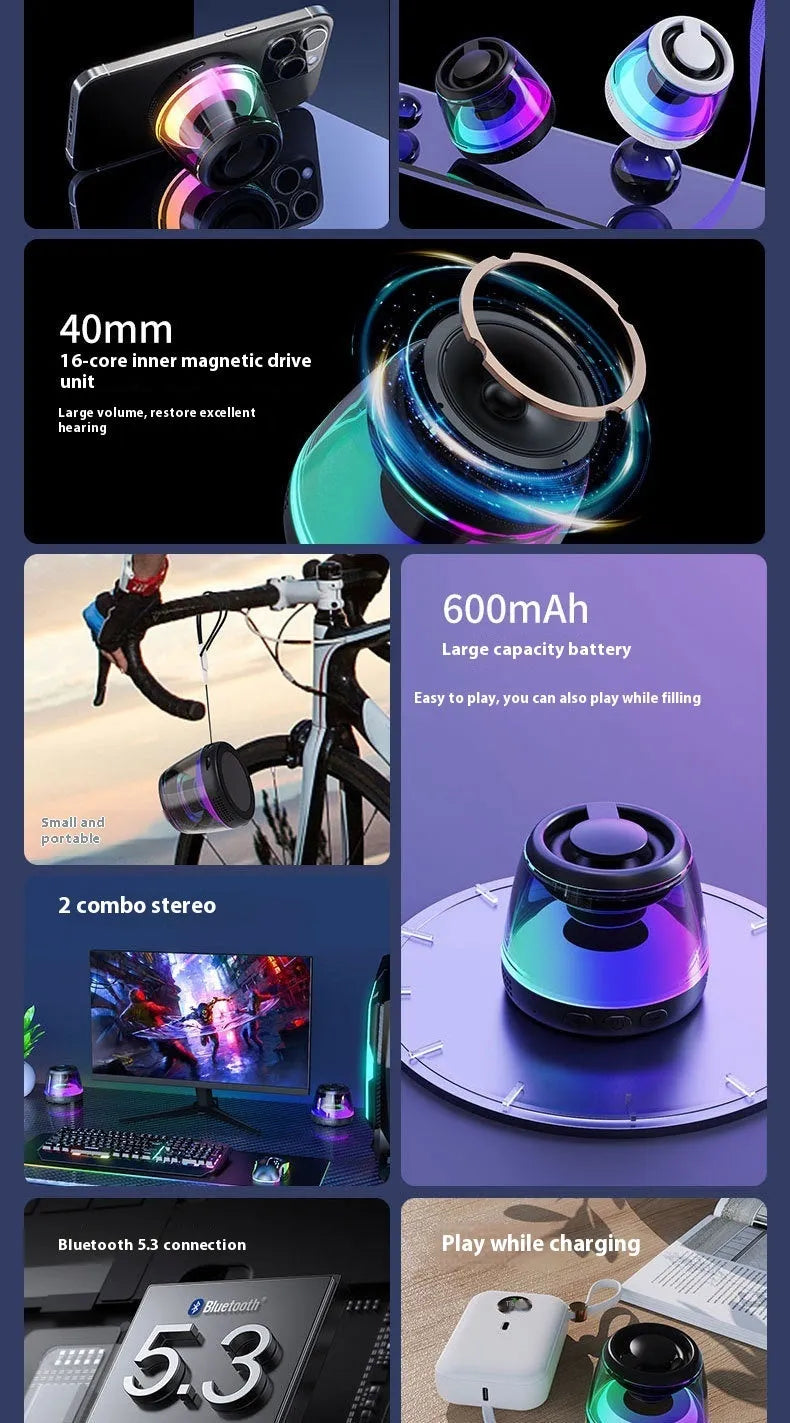 Portable magnetic Bluetooth speaker with ambience light in black or white colour
