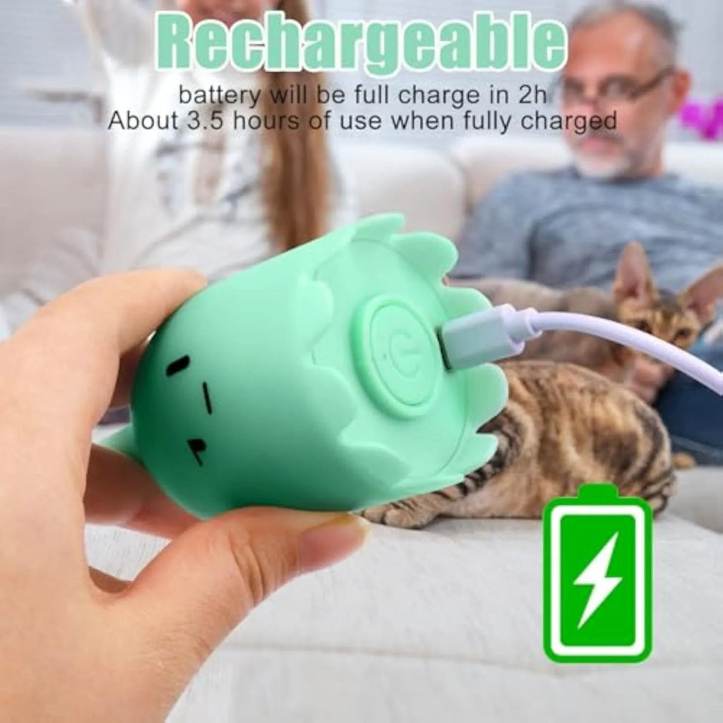 Rechargeable automatic cat toy wand with green silicone swinging tails for indoor cat play