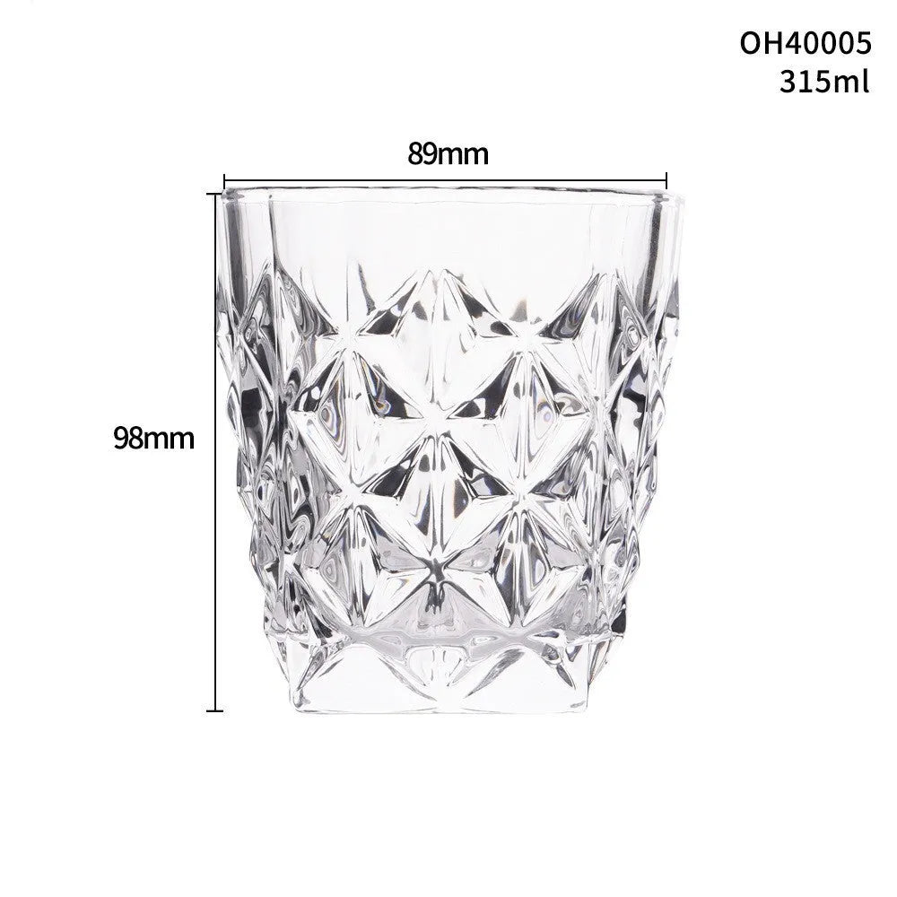 Whiskey shot glass with thick bottom in crystal glass showing colour variations and capacity scale