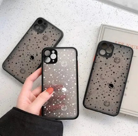 Clear transparent iPhone case showing phone design through TPU material