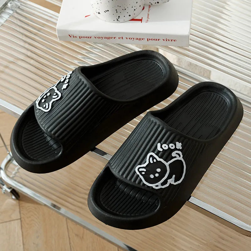 Cat motif thick platform flip-flop slippers in multiple colours with EVA sole
