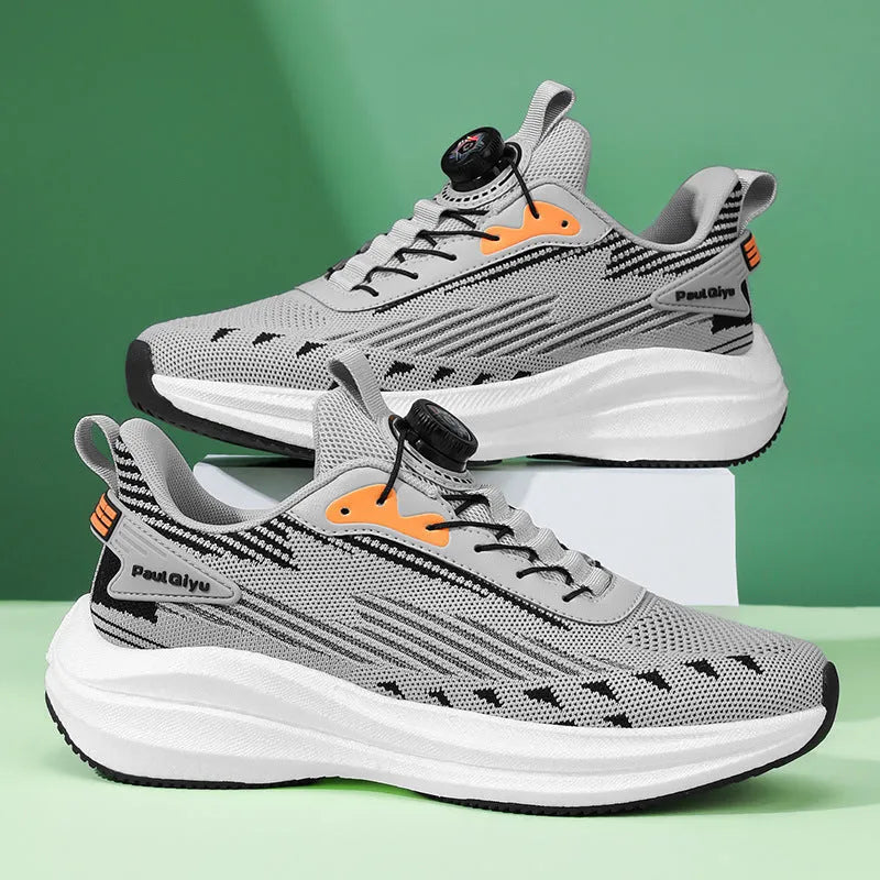 Men's rotating buckle Fly-kit mesh running shoes in low-top design with TPU popcorn soles