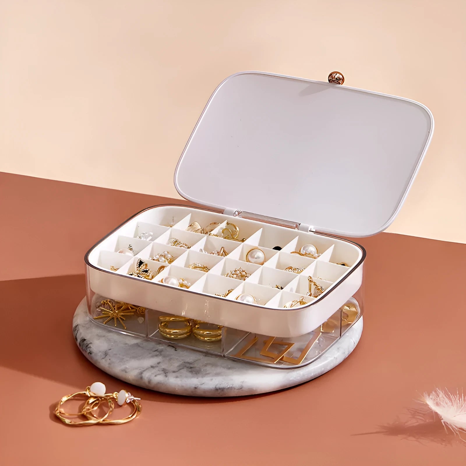 Modern minimalist multi-layer jewelry storage box in green pink white and red bean paste made of ABS plastic