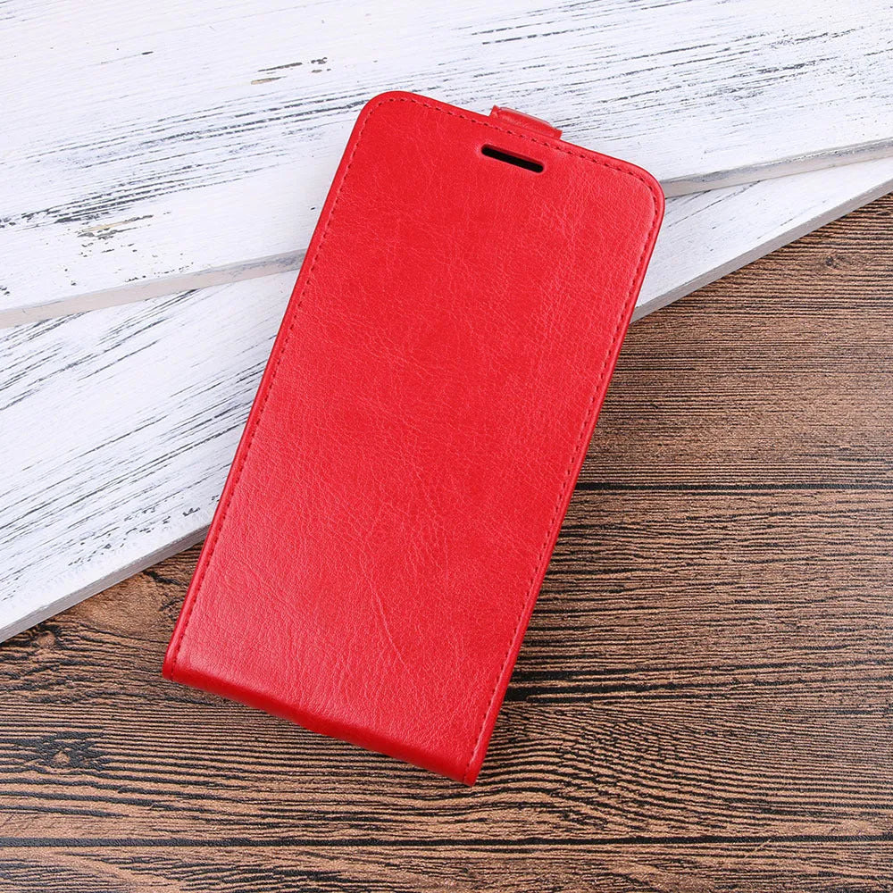 Honor 7X leather wallet phone case in black showing card slots and crazy horse pattern texture.