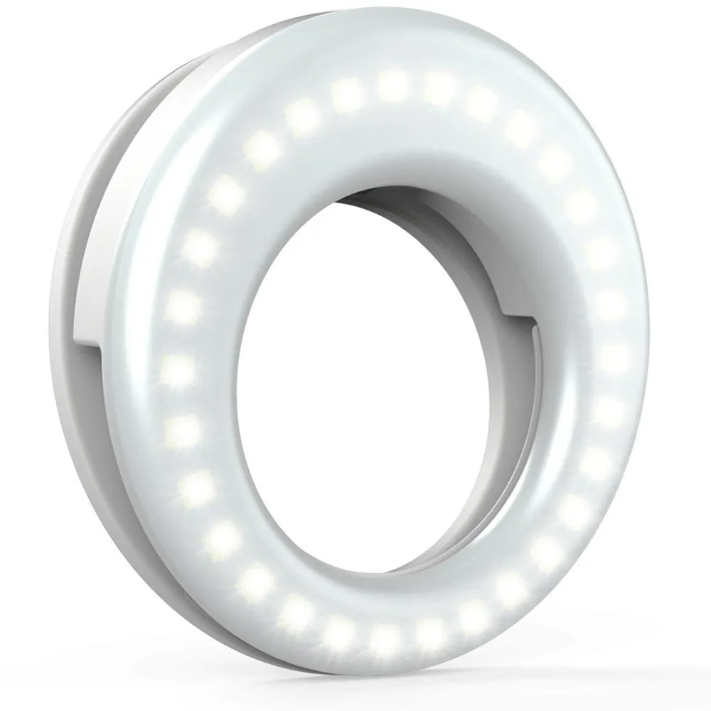Black pink or white LED selfie ring light for mobile photography with adjustable brightness