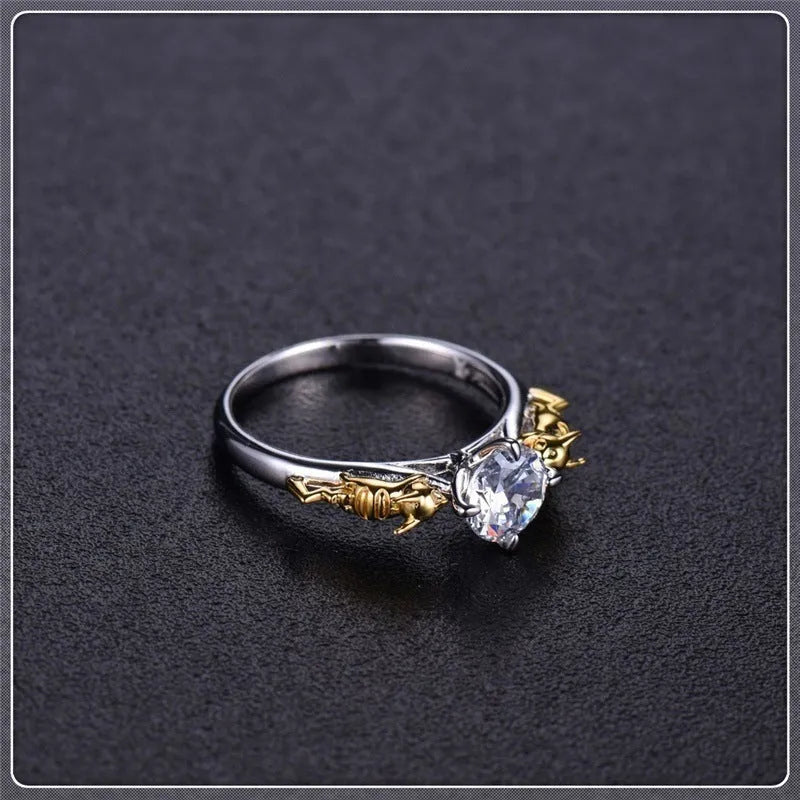 Copper crown crystal ring in black gold finish for cosplay and festival jewellery.