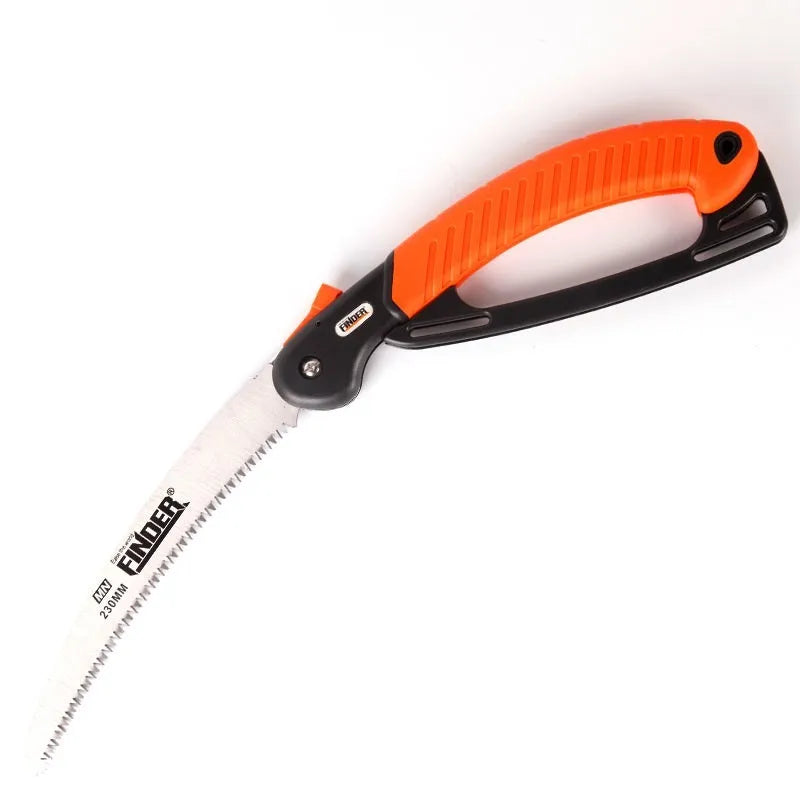 230mm folding garden saw with TPR grip showing folded and open positions