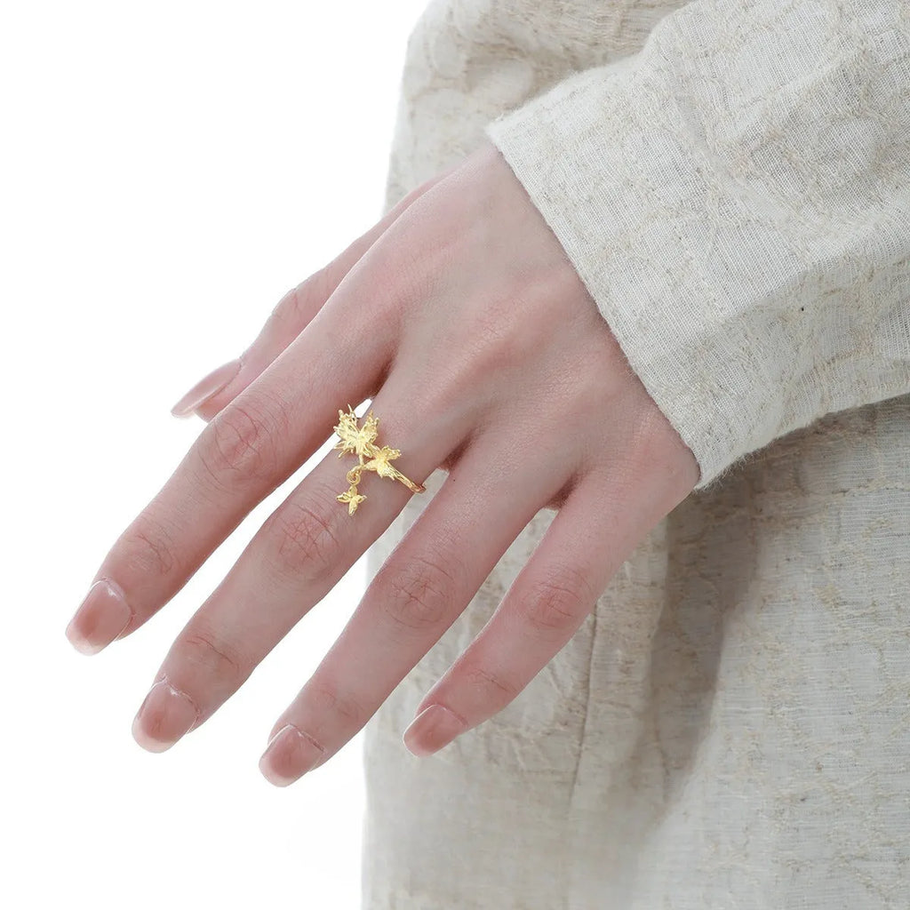 Women's adjustable silver butterfly ring with gold or white gold electroplating