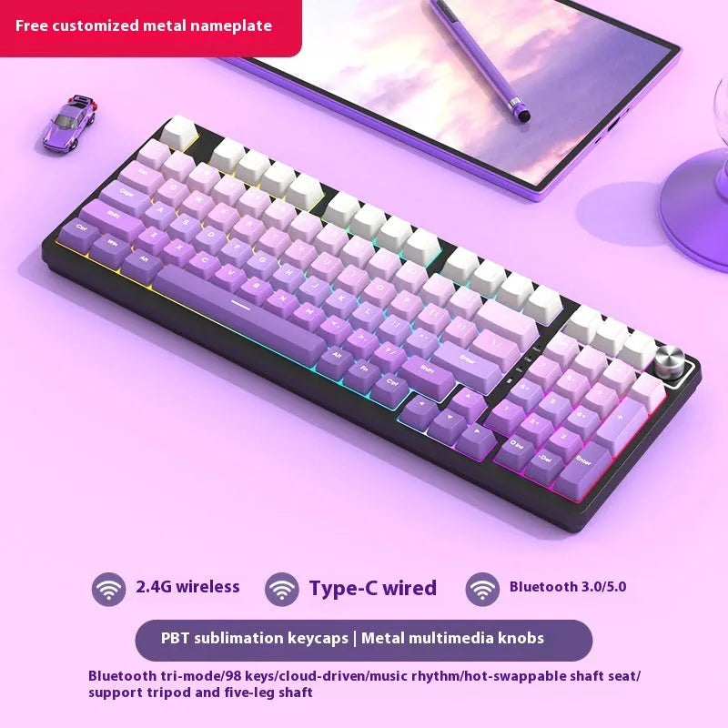 98-key wireless mechanical keyboard kit with metal control knob and optional display screen