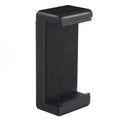 Black plastic phone holder with rotating clamp and universal folder mount on flat surface