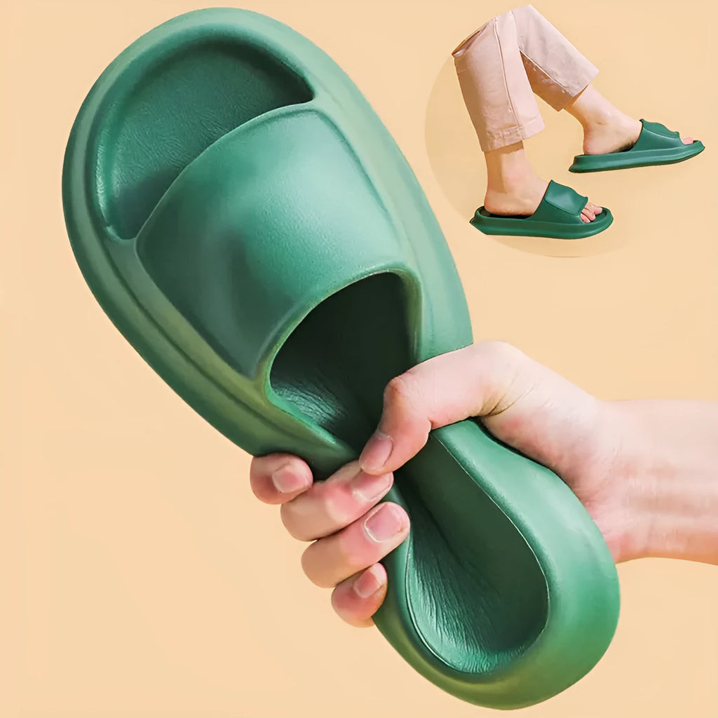 Pair of thick-soled EVA foam flip-flop slippers in a choice of seven colours.