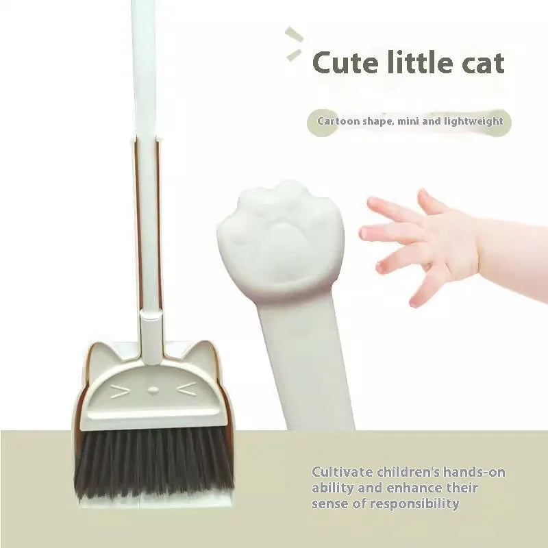Purple, green and beige broom and dustpan combination set with rotating brush holder
