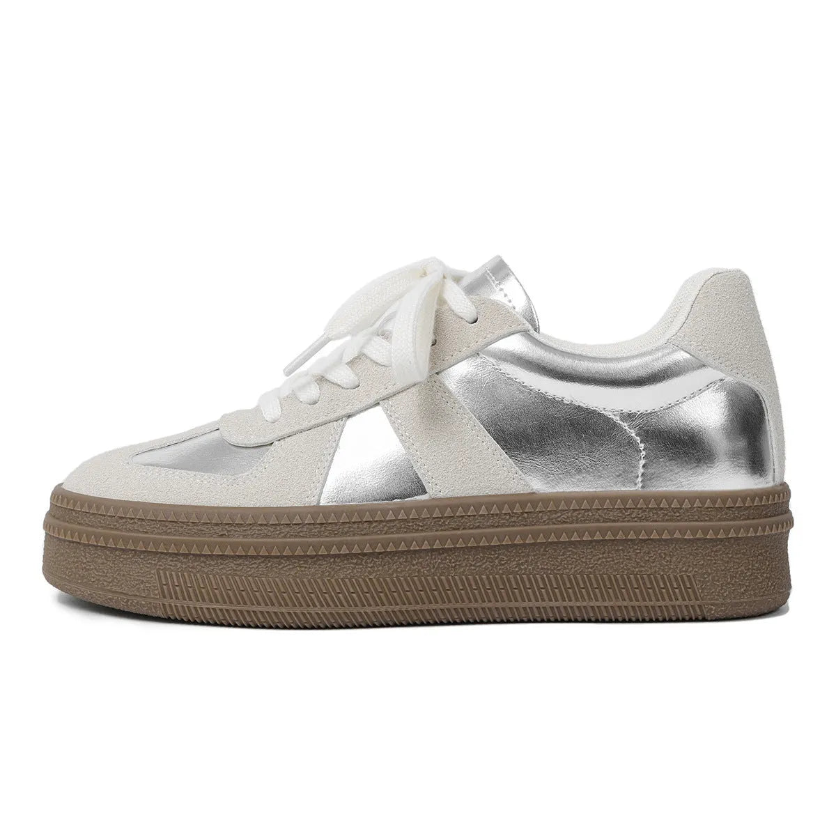 Retro milky white board shoes with cross shoulder straps and round toe on a rubber sole